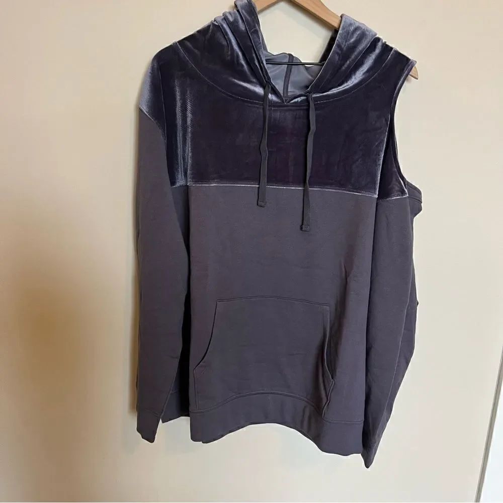NWOT All Worthy Hunter McGrady Mixed Media Velvet Hoodie - Picture 4 of 13